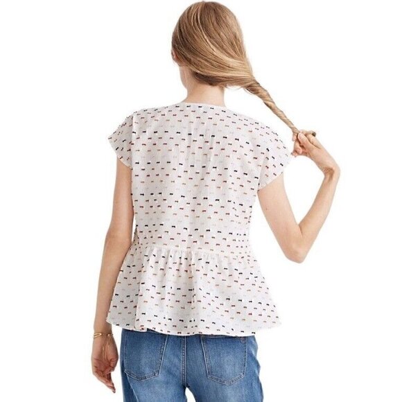 Madewell Peplum Crossover Short Sleeve Ivory Top Rainbow Clipdot Women’s S NWT - Picture 3 of 10